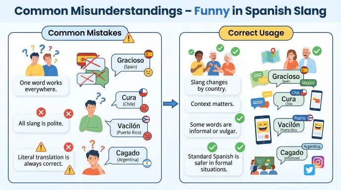 common misunderstandings of funny in spanish slang