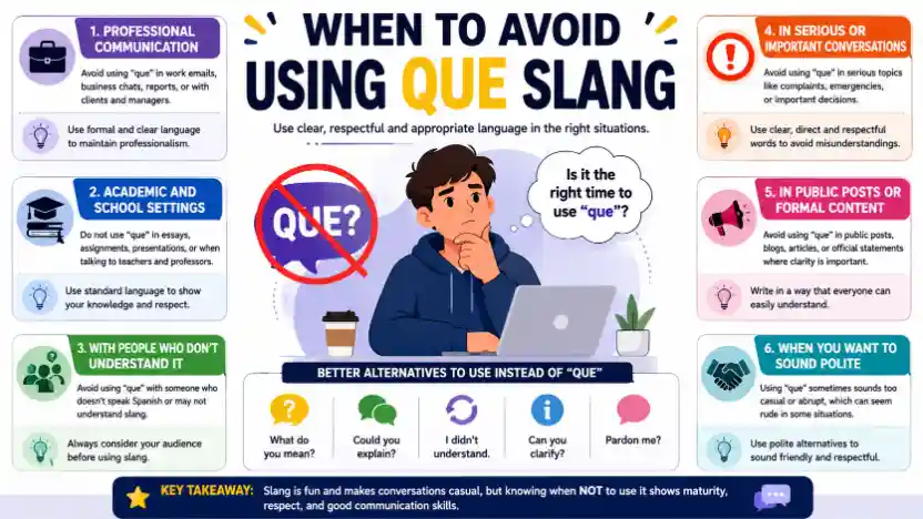 when to avoid using que slang