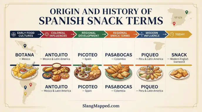 origin and history of spanish snack terms