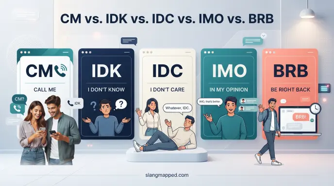 CM vs. IDK vs. IDC vs. IMO vs. BRB